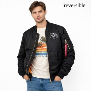 Alpha Industries MA-1 Flight Bomber Jacket Black Orange Men's XL NWT Reversible